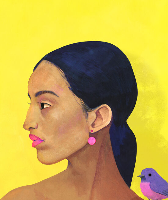 Femme fond jaune